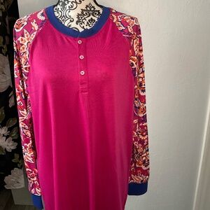 Pink with floral long sleeves shirt.